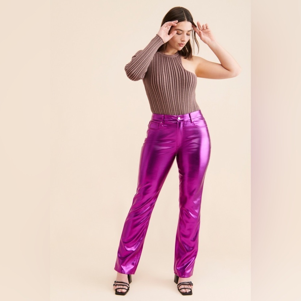 GOOD AMERICAN Good Icon Metallic Jeans Straight Leg Purple Anthropologie